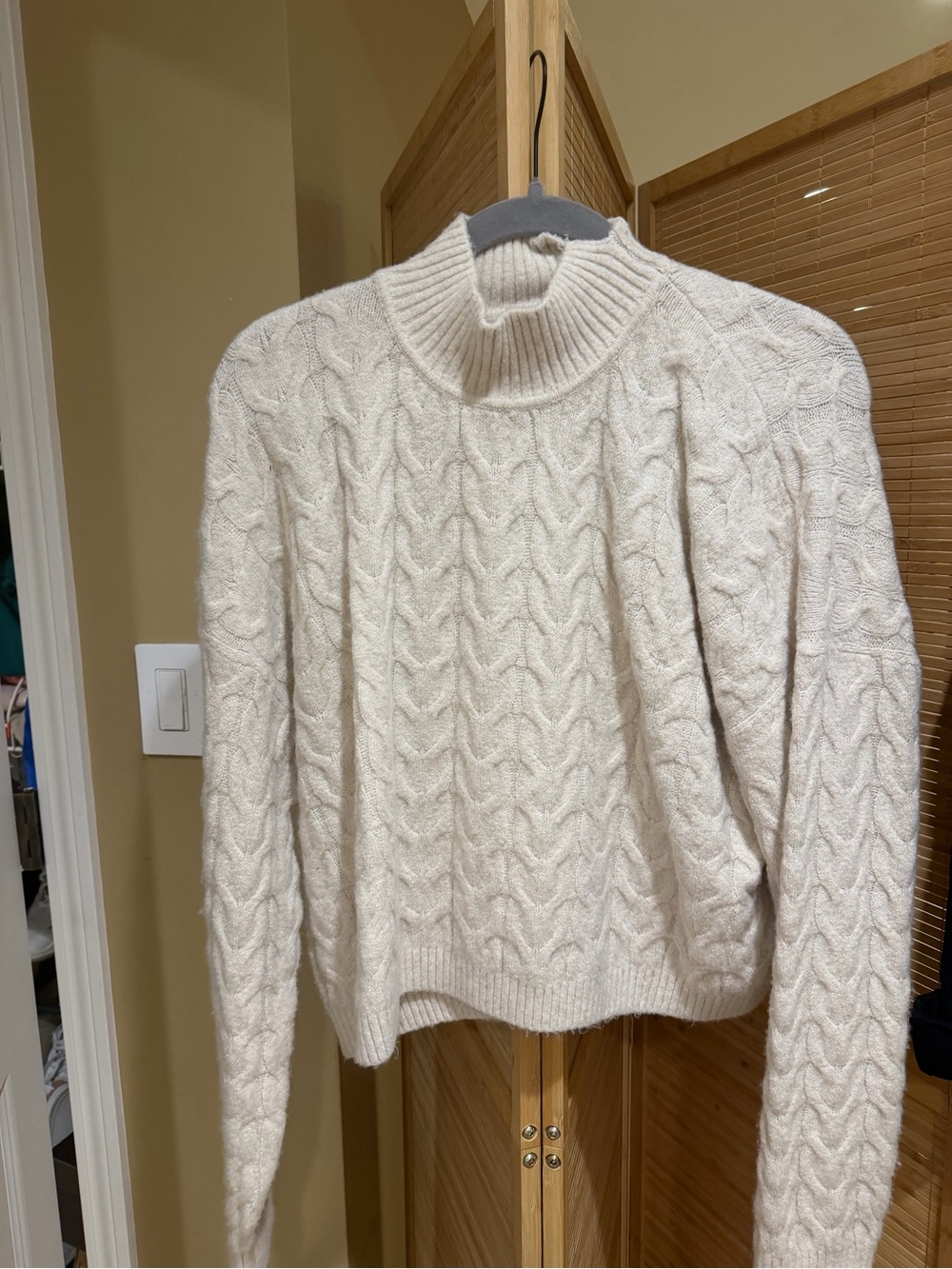 Pink Rose Cream Cable Turtleneck Sweater